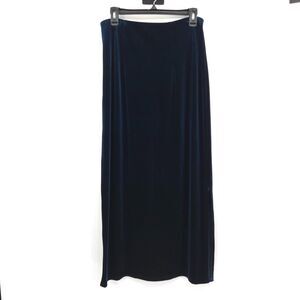 Double D Ranch blue velvet straight maxi skirt Size M elastic waist slit stretch